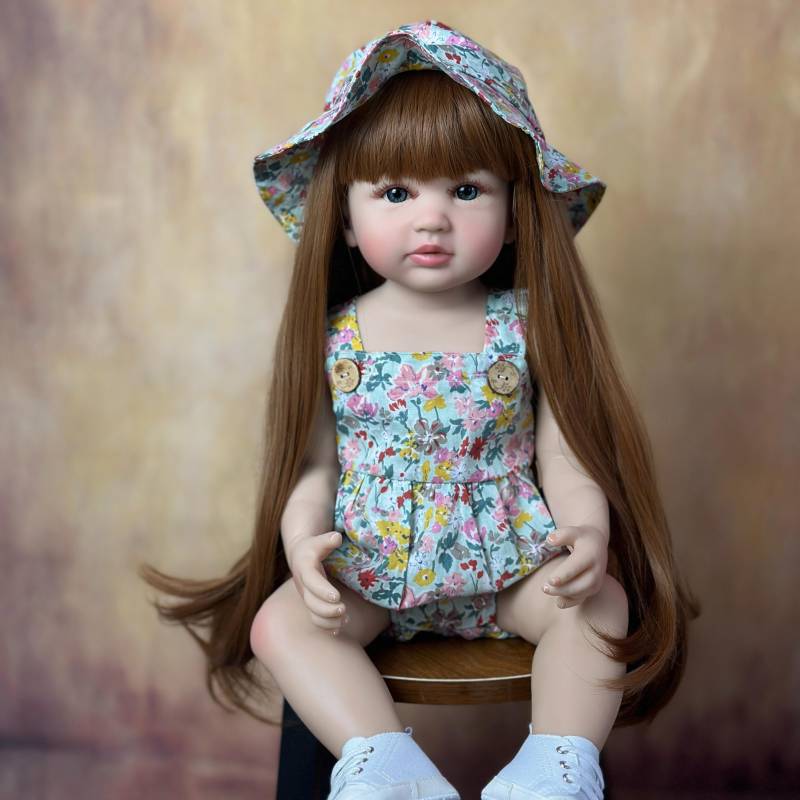 Reborn Baby Braunes Haar Lebensechter Vollsilikonkörper Mädchen Puppe Spielzeug 55 CM 22 Zoll Realistische Prinzessin Kleinkind Bebe Geschenk von Joom DACH