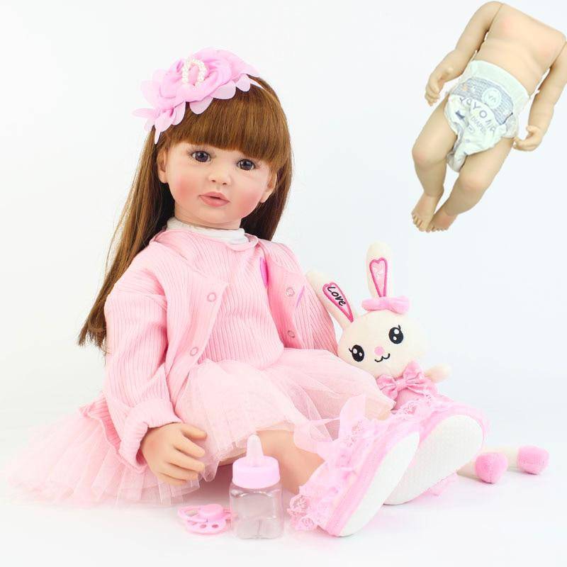 Reborn Baby Mädchen Puppe Realistisches Spielzeug Voller Silikonkörper 55 CM 22 Zoll Langes Haar Prinzessin Kleinkind Bebe Weihnachtsgeschenke von Joom DACH