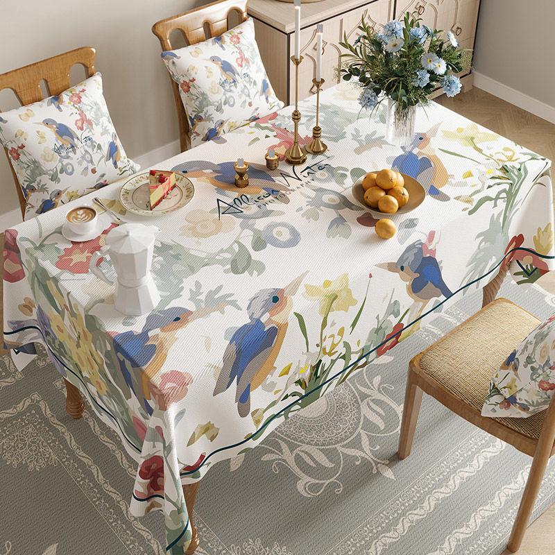 Rechteckige wasserdichte Tischdecke aus Baumwollleinen mit Blumen- und Vogel-Aufdruck, rutschfeste und verschleißfeste Tischdecke für den Heimgebrauch 90x90cm 1pcs von Joom DACH