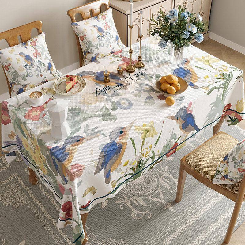 Rechteckige wasserdichte Tischdecke aus Baumwollleinen mit Blumen- und Vogel-Aufdruck, rutschfeste und verschleißfeste Tischdecke für den Heimgebrauch 90x90cm 1pcs von Joom DACH
