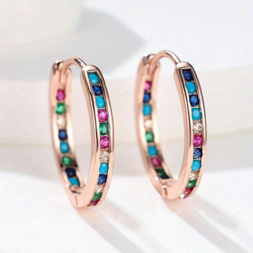 Regenbogen-Cubic-Zirkonia-Creolen-Ohrring, Champagner-Gold, Silber, Farbe, mehrfarbig, runde Ohrringe für Frauen, Hochzeit, Schmuckzubehör rose gold von Joom DACH