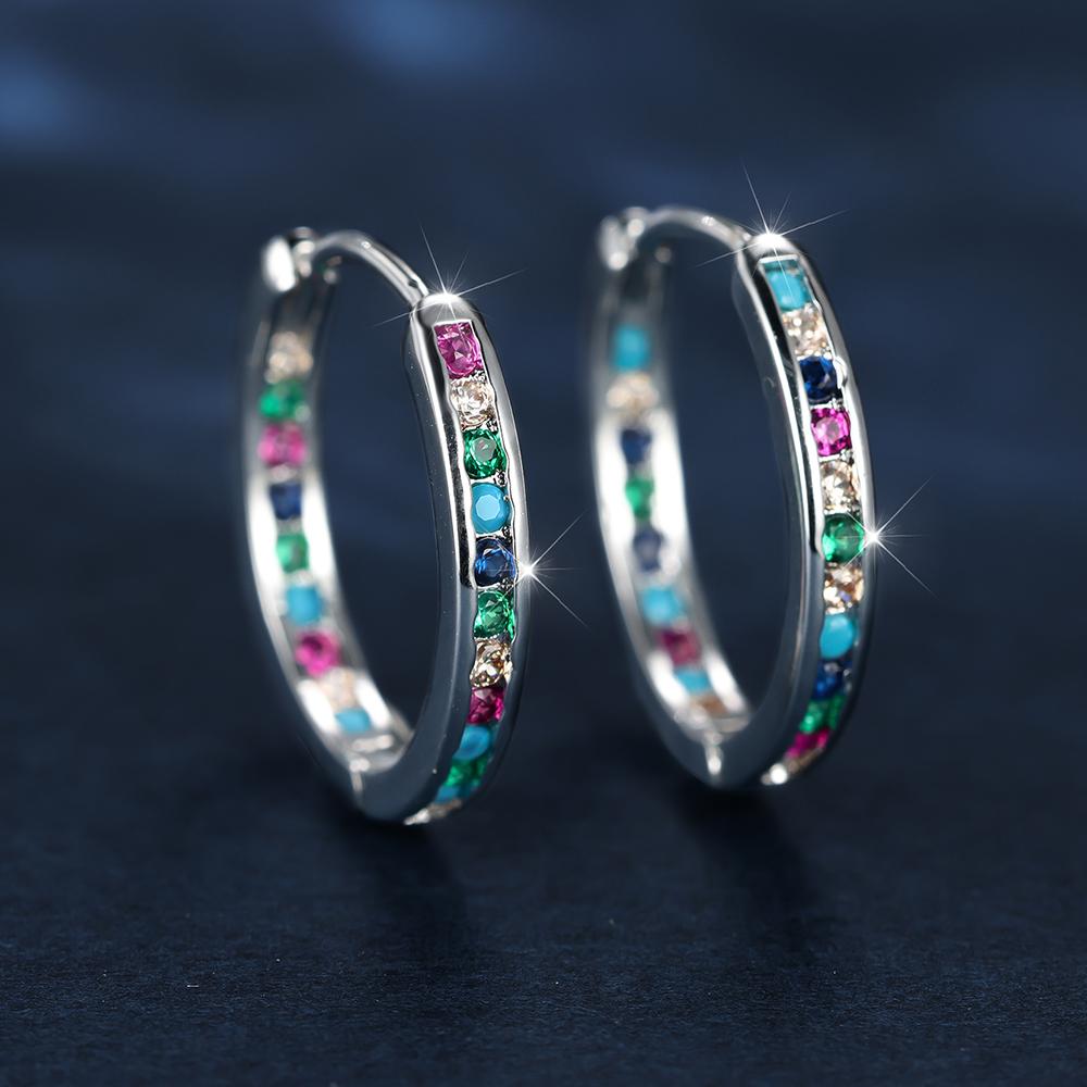 Regenbogen-Cubic-Zirkonia-Creolen-Ohrring, Champagner-Gold, Silber, Farbe, mehrfarbig, runde Ohrringe für Frauen, Hochzeit, Schmuckzubehör silber von Joom DACH