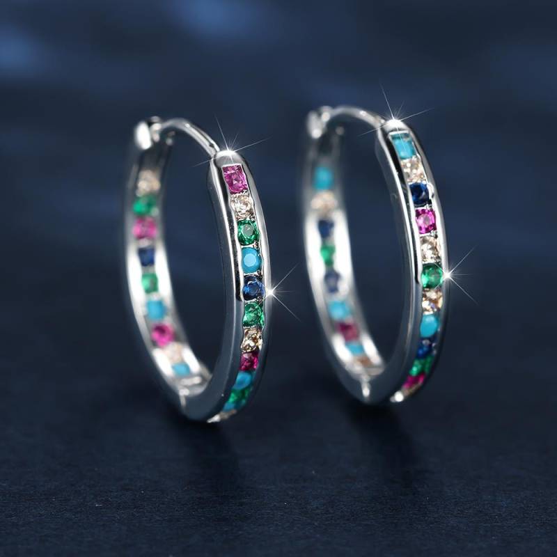 Regenbogen-Cubic-Zirkonia-Creolen-Ohrring, Champagner-Gold, Silber, Farbe, mehrfarbig, runde Ohrringe für Frauen, Hochzeit, Schmuckzubehör silber von Joom DACH