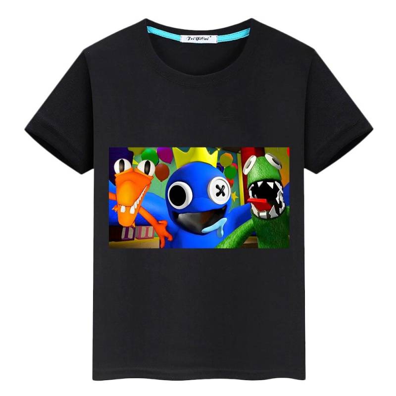 Regenbogen Freunde Jungen Mädchen 100 % Baumwolle Druck kurze O-Ausschnitt T-Shirts y2k ein Stück Sommer Anime T-shirt Kawaii Casual Kinder Kleidung 140 schwarz von Joom DACH
