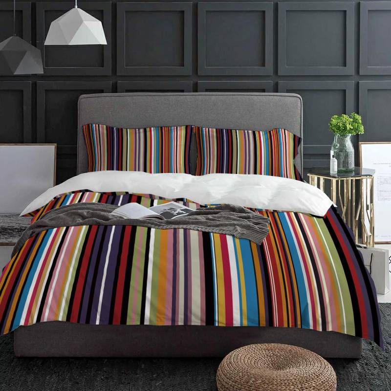 Regenbogen Geometrische Streifen Bettbezug mit Kissenbezug Benutzerdefinierte Bettdecke 3-teiliges Bettwäscheset Steppdeckenbezug Doppelbett Heimtextilien EU single(135x200cm) von Joom DACH