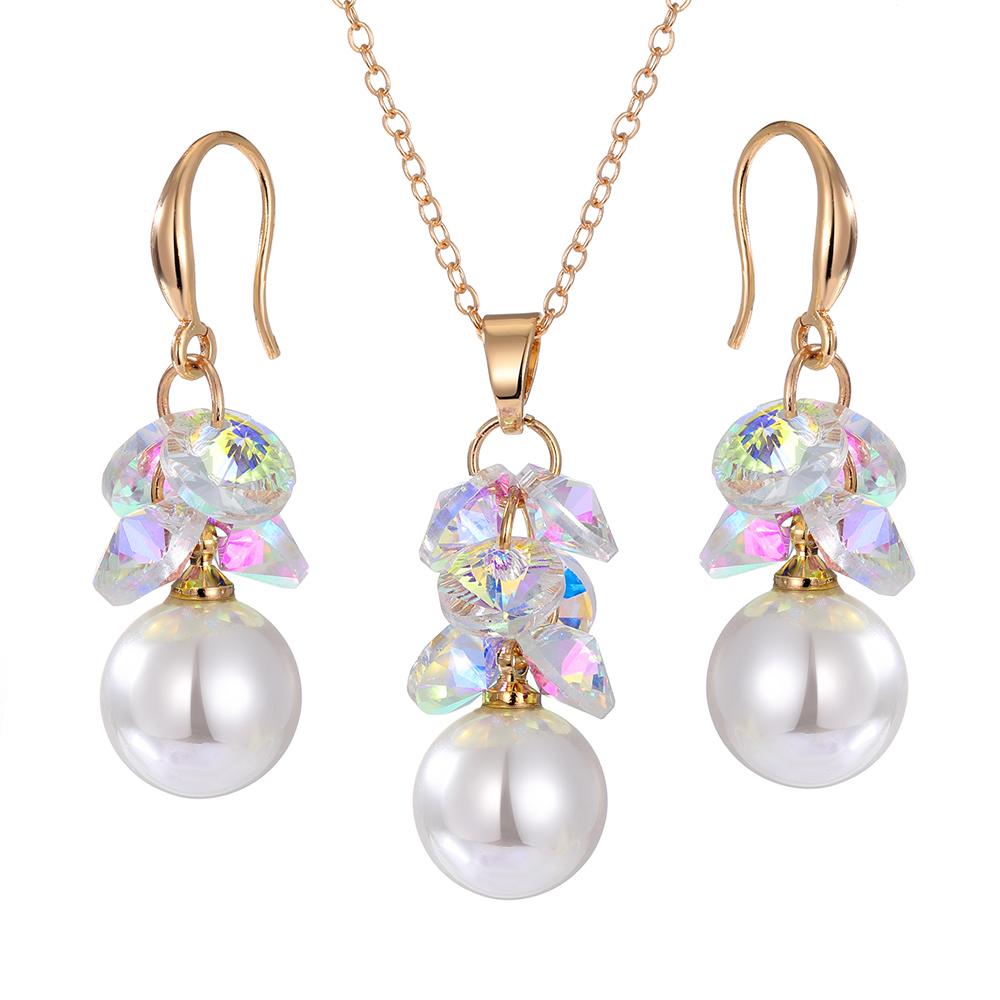 Regenbogen-Perlen-Ohrringe, Halsketten-Set, Mädchen, reine Liebe, Geschenk, vielseitiges Zubehör, exquisiter Anhänger, Damen-Ohrringe, Perlen-Herbst- und Winter-Pullover-Kette weiß von Joom DACH