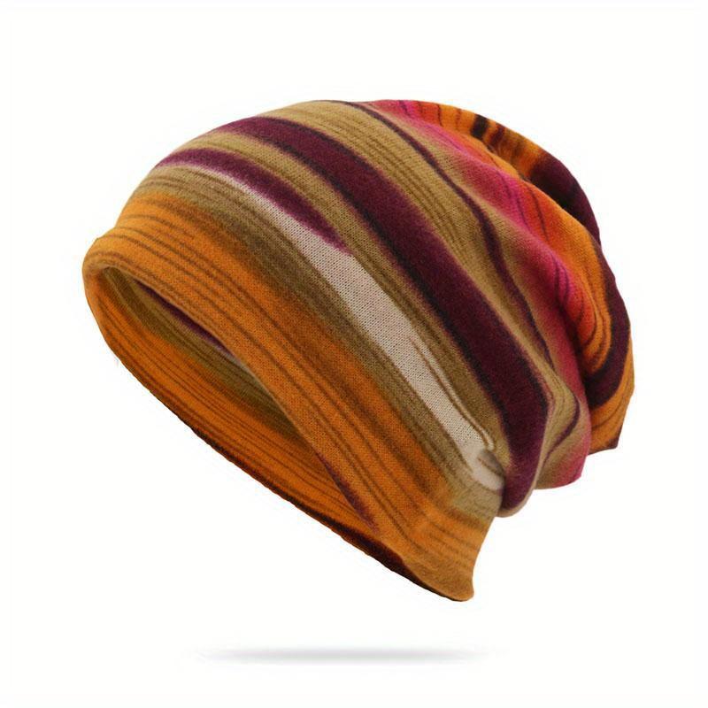 Regenbogen gestreifte Beanie-Kappe, weich, dünn, gestrickt, für den Außenbereich, warme Skullies, Pullover-Mütze, Dual-Use-Damen, lässige Motorhaube orange von Joom DACH