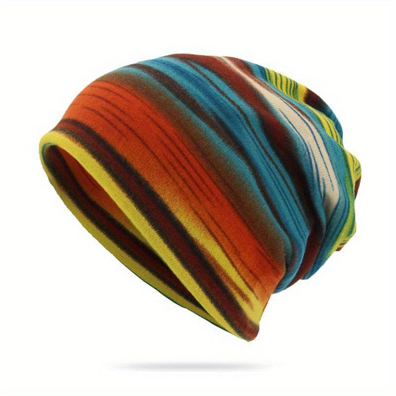 Regenbogen gestreifte Beanie-Kappe, weich, dünn, gestrickt, für den Außenbereich, warme Skullies, Pullover-Mütze, Dual-Use-Damen, lässige Motorhaube see-blaue von Joom DACH