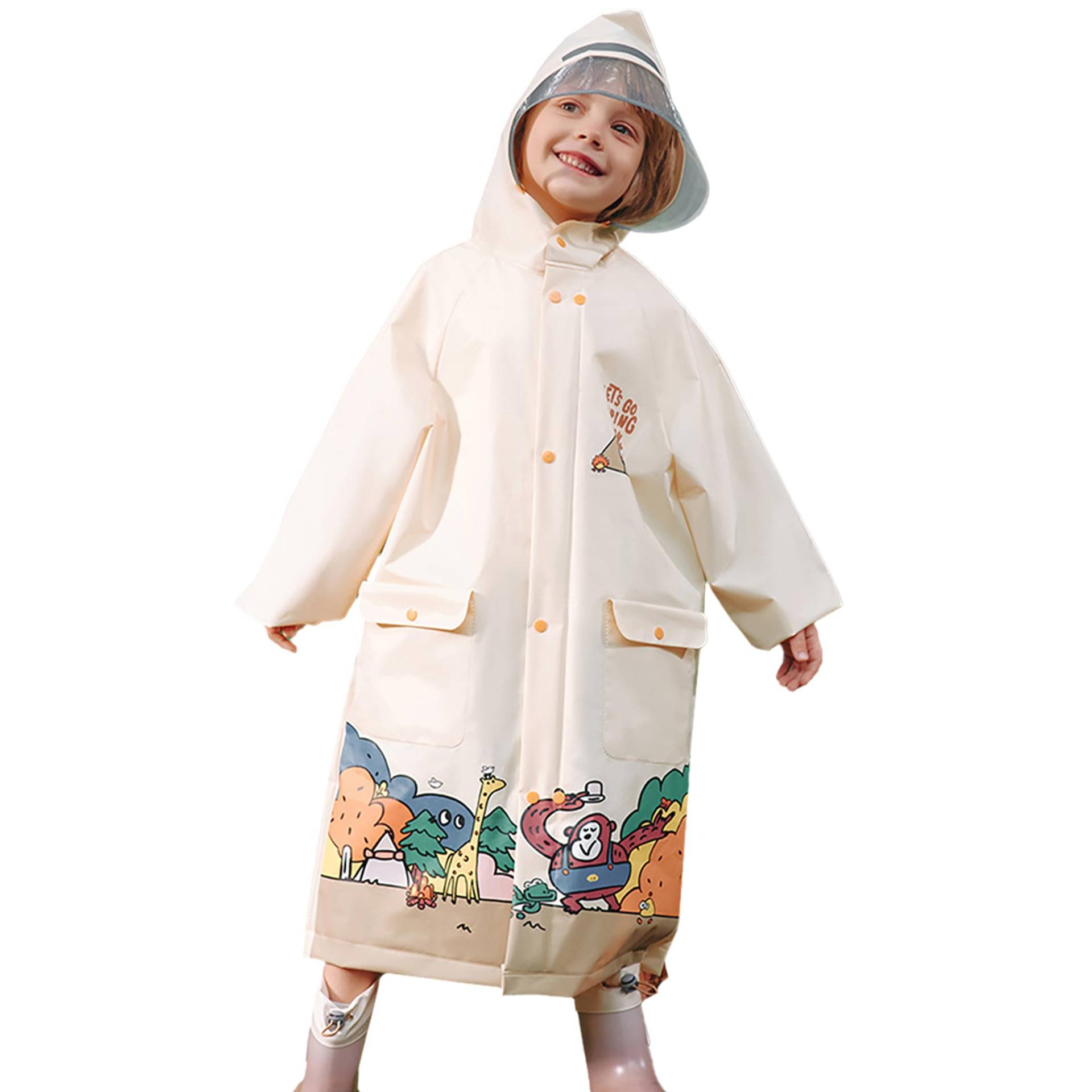 Regenmantel für Regenbekleidung für Größe Geeignet für Schule Regenausrüstung für Kinder [Kayiyasu] Kinder, Jungen, 110-145, Taschen, (Beige, XL) beige von Joom DACH
