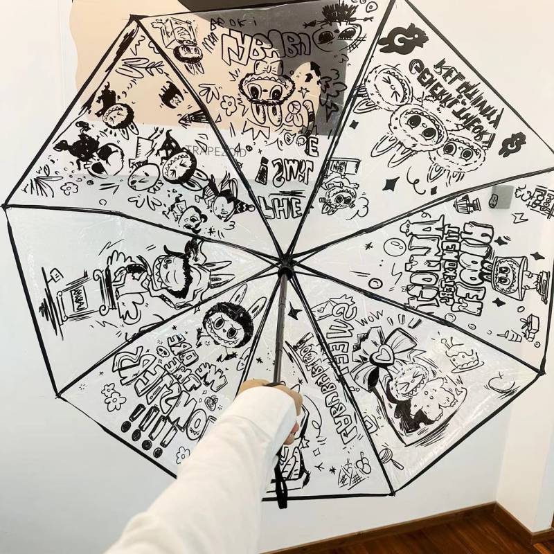 Regenschirm Labubu Labubu transparent vollautomatisch Herren- und Damenregenschirme Cartoon-Animation niedlich faltbar verdickt kleine frische Studenten Automatic model von Joom DACH