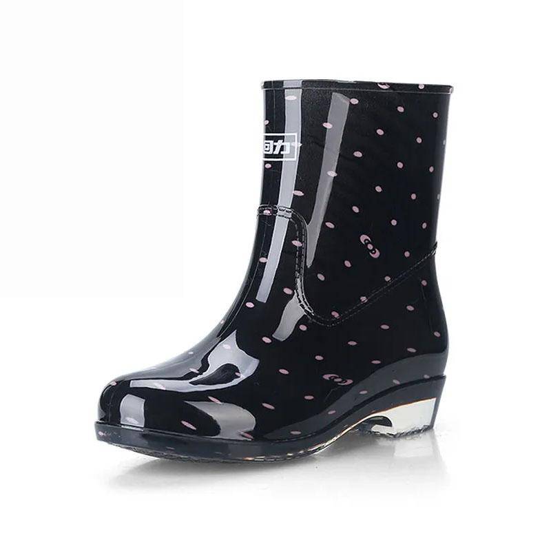 Regenstiefel Damen Mid-Tube Regenstiefel Mode Wasserschuhe Wasserstiefel Wasserdichte Gummischuhe Überschuhe Küche 36 schwarz von Joom DACH