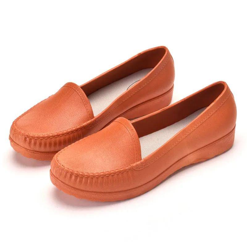 Regenstiefel Damen Vier Jahreszeiten Küchenarbeitsschuhe Wasserdichte Rutschfeste Gummischuhe Lässige Damen Beanie Schuhe Flache Damenschuhe mit Weicher Sohle 38 orange von Joom DACH