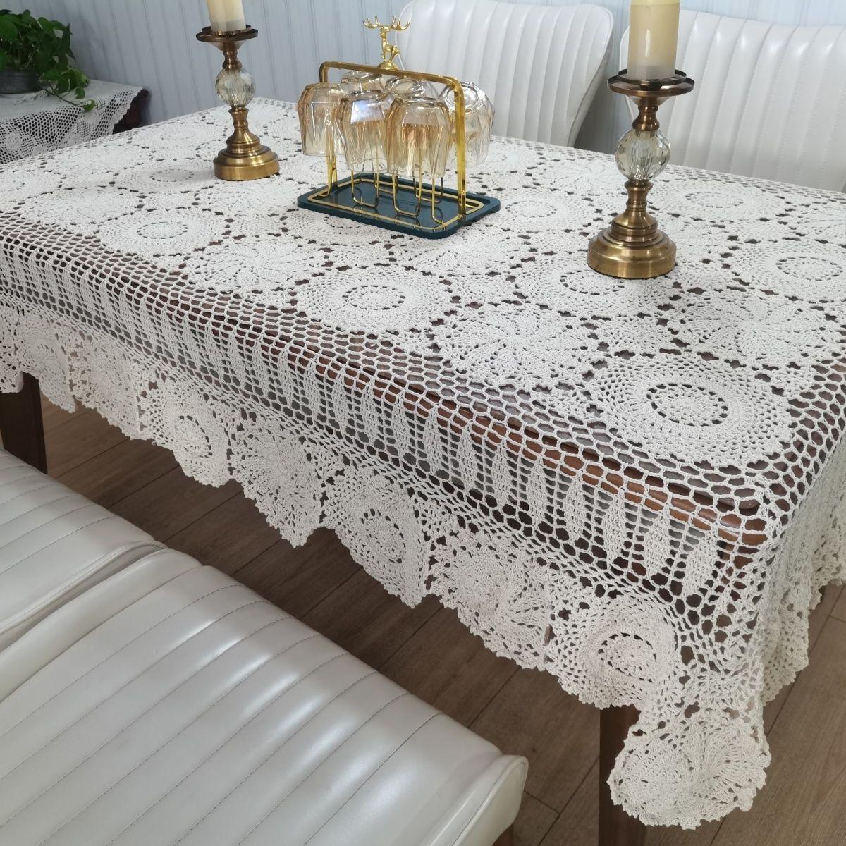 Reine Baumwolle Handarbeit Gehäkelte Tischdecke Beige Spitze Ausgehöhlte Tischplatte Abdeckung Changliu Su Hause Dekoration Staubdicht Tuch 1pcs von Joom DACH
