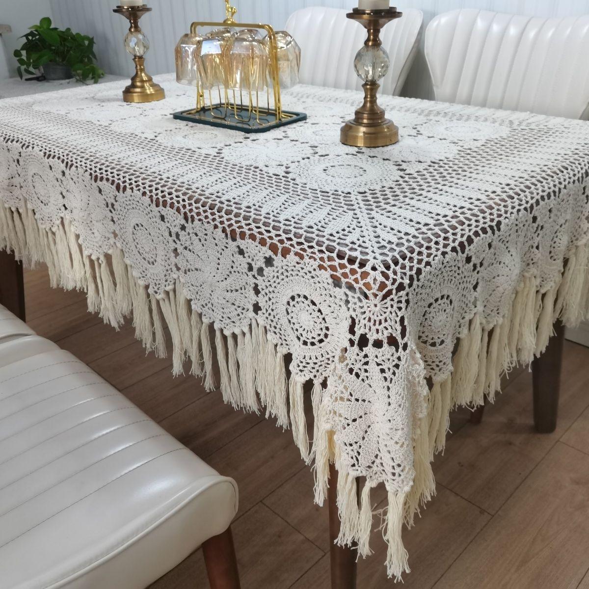 Reine Baumwolle Handarbeit Gehäkelte Tischdecke Beige Spitze Ausgehöhlte Tischplatte Abdeckung Changliu Su Hause Dekoration Staubdicht Tuch 1pcs von Joom DACH