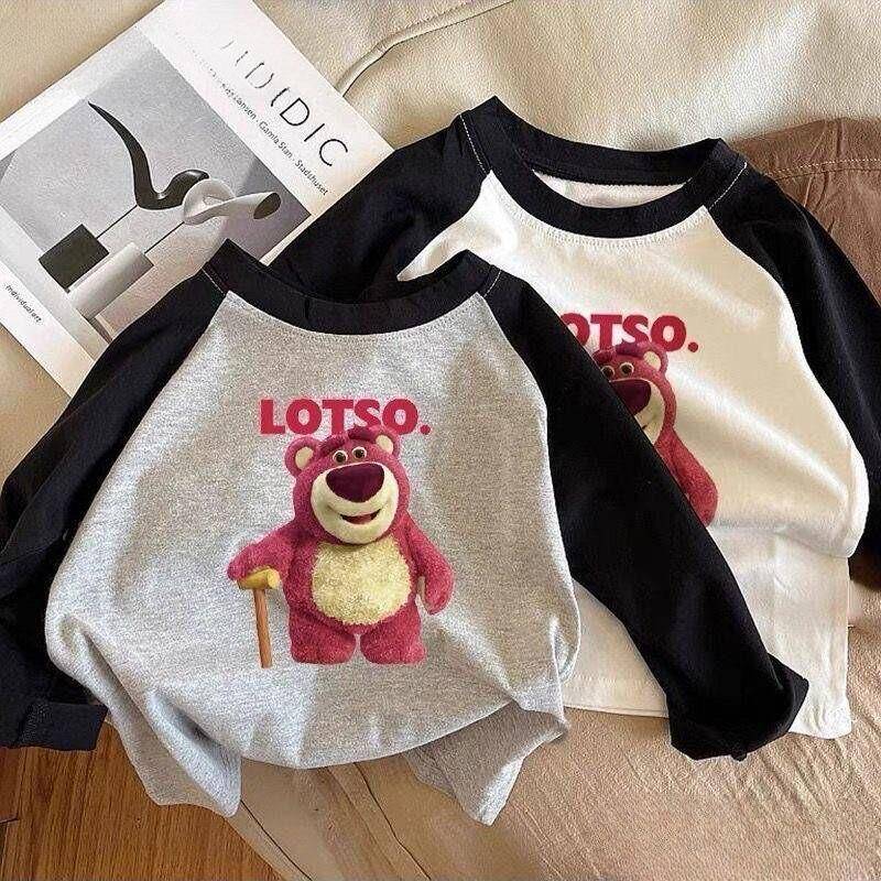 Reine Baumwolle Mädchen Tops Baby Langarm T-Shirt Frühling und Herbst Jungen Raglan Druck Cartoon Roter Bär Unterhemd für Kinder 150cm grau von Joom DACH
