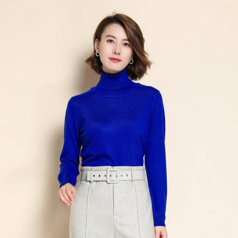 Reiner Kaschmirwollpullover Damen Strickrollkragen Kaschmirpullover Elastischer Rollkragen Strickpullover XXXL königsblau von Joom DACH