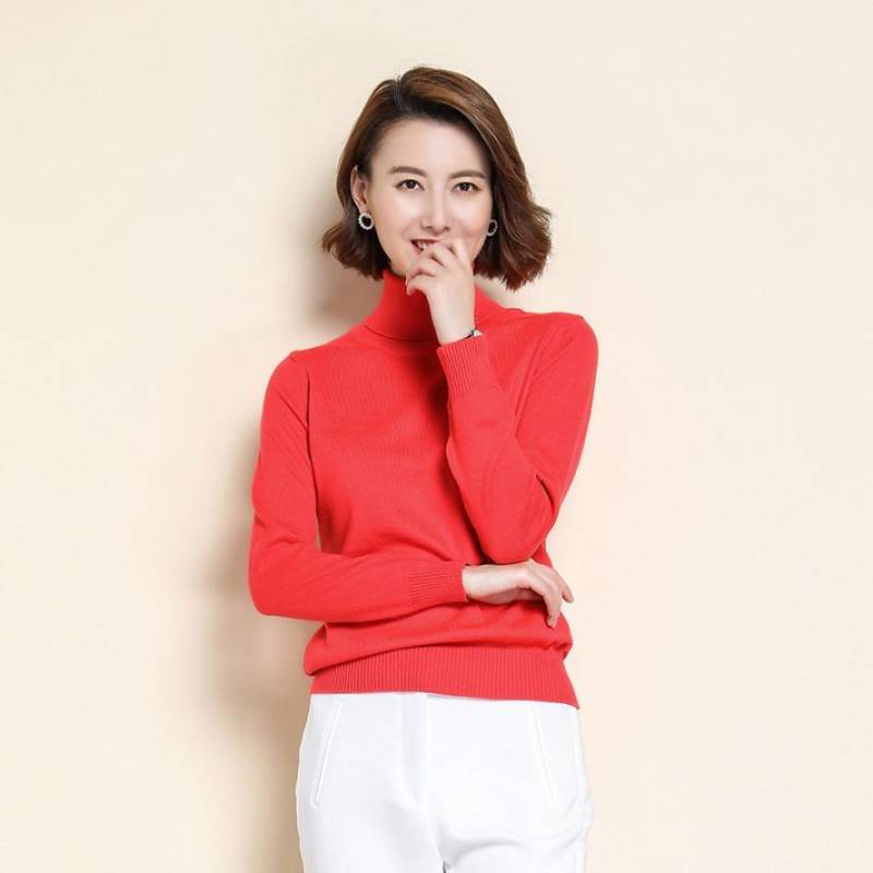 Reiner Kaschmirwollpullover Damen Strickrollkragen Kaschmirpullover Elastischer Rollkragen Strickpullover XXXL wassermelone roten von Joom DACH