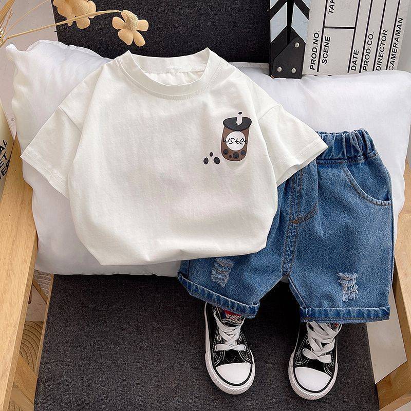 Reines Baumwoll-Jungen- und Mädchen-Kurzarm-T-Shirt Kinder Koreanisch Bedruckt Baby Sommerkleidung Kinder Cartoon Lässige Oberteile 80cm weiß von Joom DACH