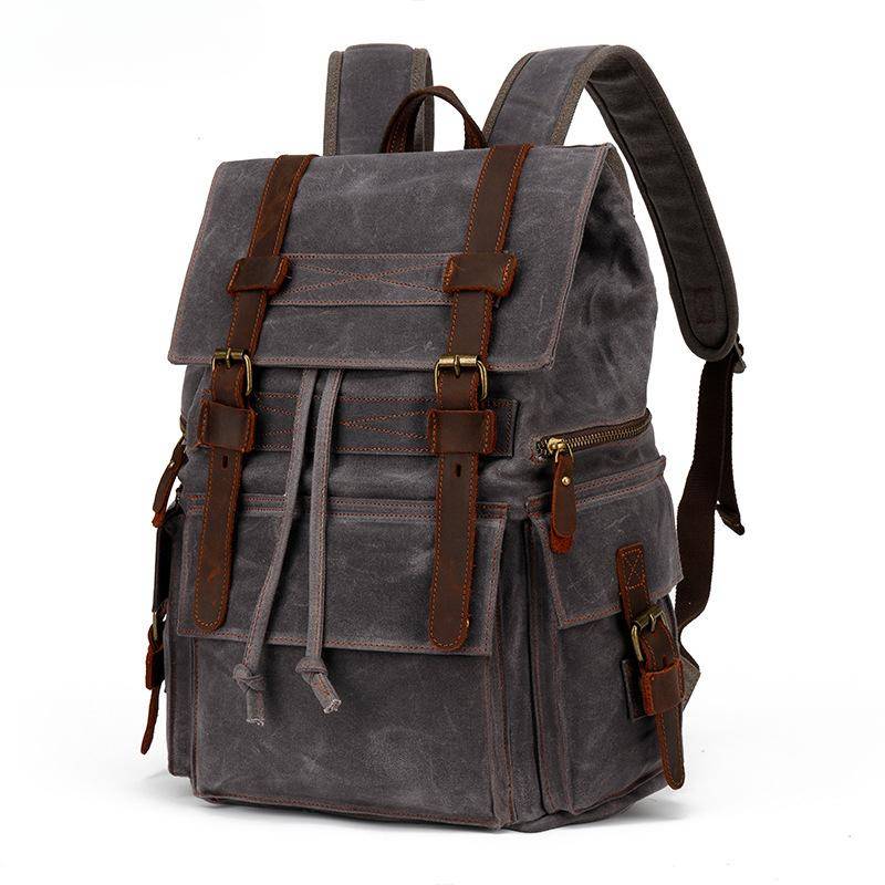 Reise Crazy Horse Leder Casual Rucksack Wasserdicht männer Schultern Öl Wachs Leinwand graue von Joom DACH