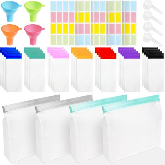 Reisebehälter-Set für Proteinpulver Wiederverwendbare Aufbewahrungsbehälter für Nahrungsergänzungsmittel 28 Stück Einzeldosisbeutel & 4 Stück Große Zip-Beutel Trichter Löffel Proteinpulver 1 Set von Joom DACH