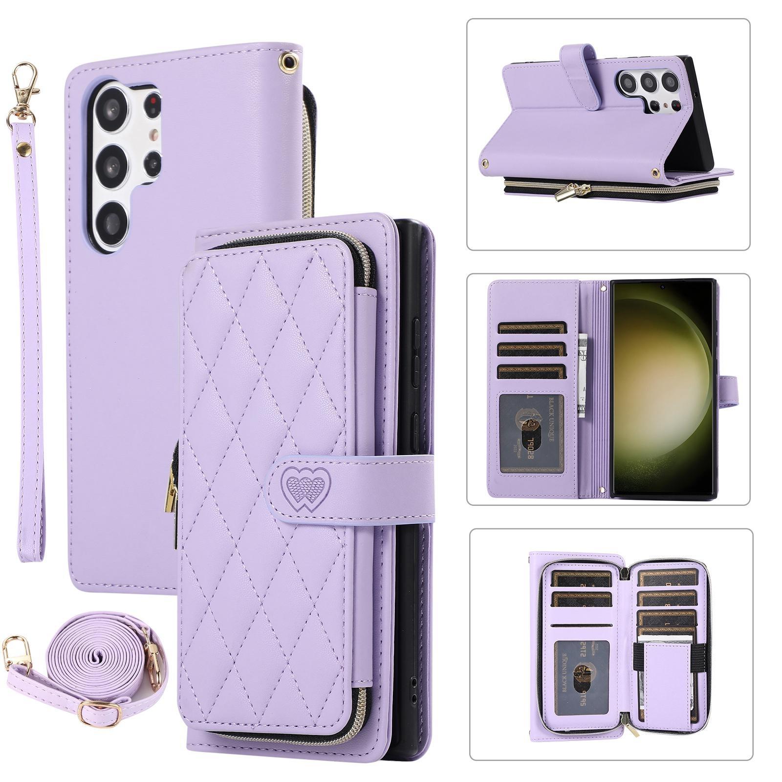 Reißverschluss-Geldbörse, 9 Karten, Tasche, Flip-Ledertasche für Samsung S23 S22 S21 S20 Ultra Plus S21FE A14 A54 A13 A53 A12 / iPhone 15 14 13 12 Pro Max XS Max 7P 8P Samsung A52 4G/5G/A52S violett von Joom DACH