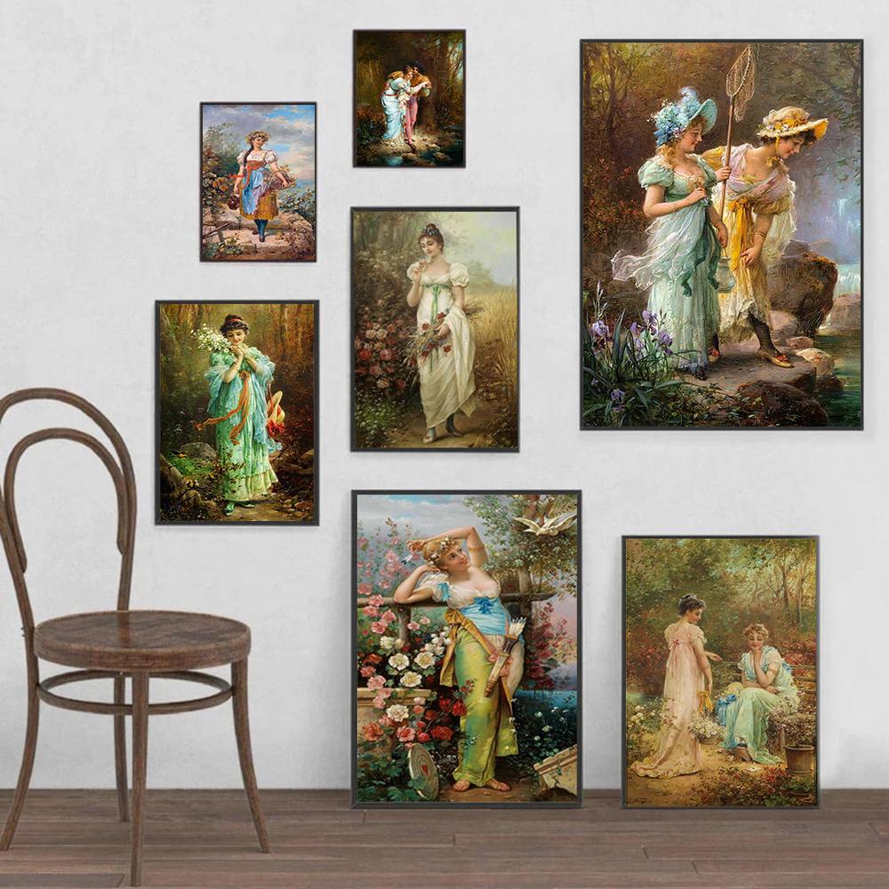 Renaissance-Ästhetik Hans Zatzka Gemälde Reproduktion Drucke Poster Edle Dame im Garten Leinwand Gemälde Wandkunst Cuadros 20x30cm no frame von Joom DACH