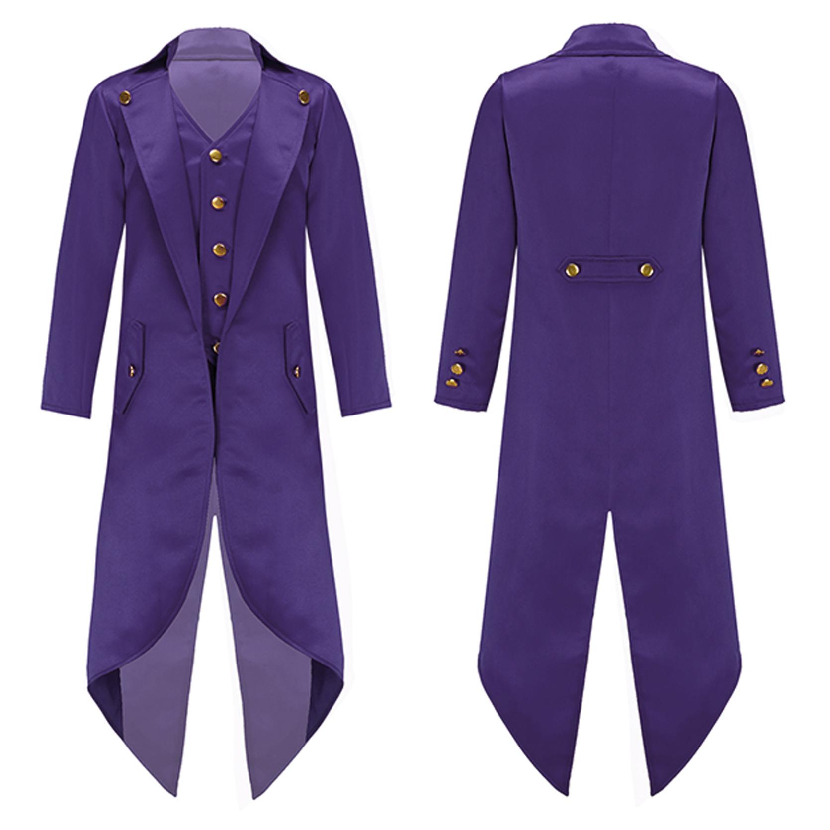 Renaissance-Steampunk-Kostüme für Kinder, gefälschter zweiteiliger Frack, Retro-Goldknöpfe, einfarbig, viktorianische Jacke 7-8 Years violett von Joom DACH
