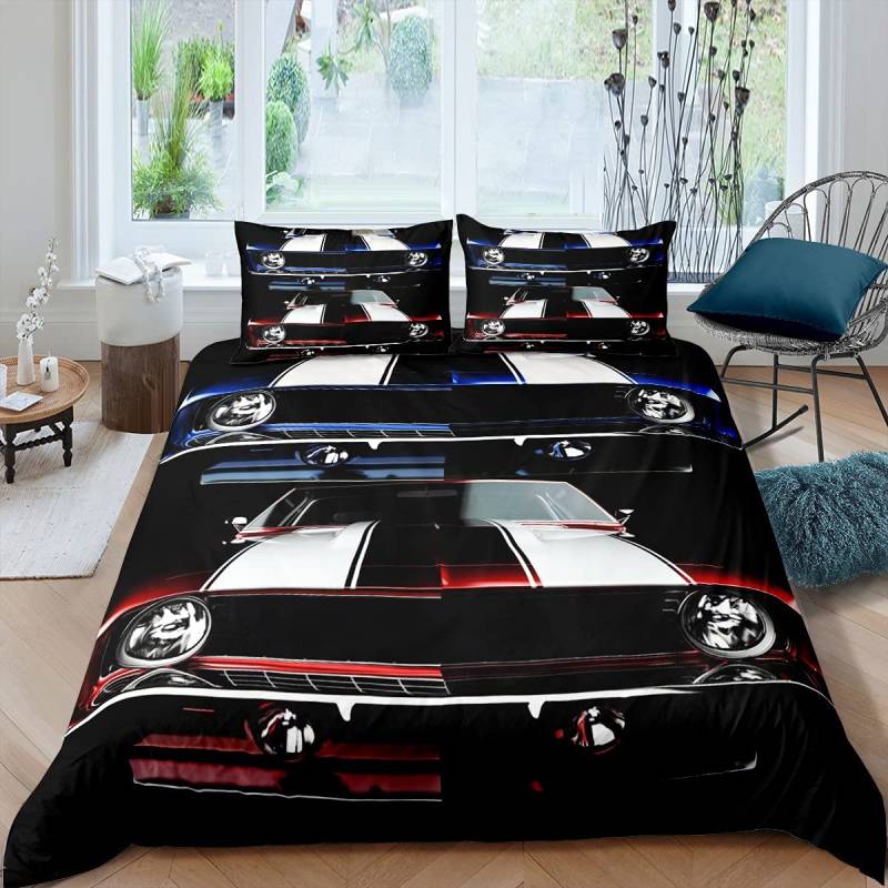 Rennwagen King Queen Bettbezug Cool Speed Racing Bettwäsche Set Teenager Männer Schwarz Sportwagen Bettbezug Polyester Bettbezug EU single(135x200cm) von Joom DACH