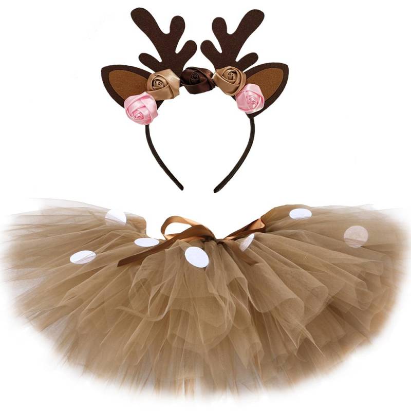 Rentier-Hirsch-Kostüm für Mädchen, Tüll-Tutu-Rock-Outfit, flauschige Kleinkinder, Kinder-Tutus, Mädchen, Weihnachten, Weihnachtsfeier, Miniröcke S (1-2 Years) braun von Joom DACH