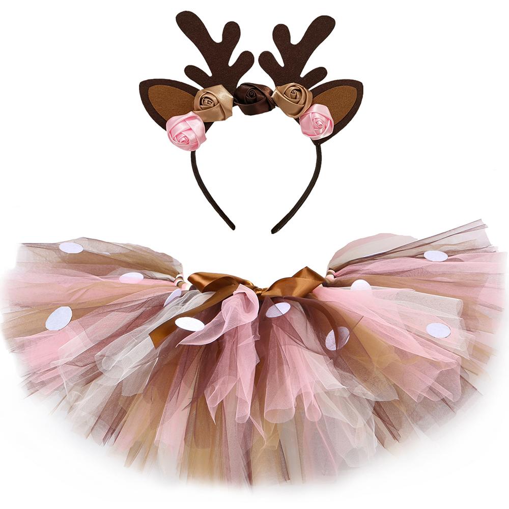 Rentier-Hirsch-Kostüm für Mädchen, Tüll-Tutu-Rock-Outfit, flauschige Kleinkinder, Kinder-Tutus, Mädchen, Weihnachten, Weihnachtsfeier, Miniröcke S (1-2 Years) von Joom DACH
