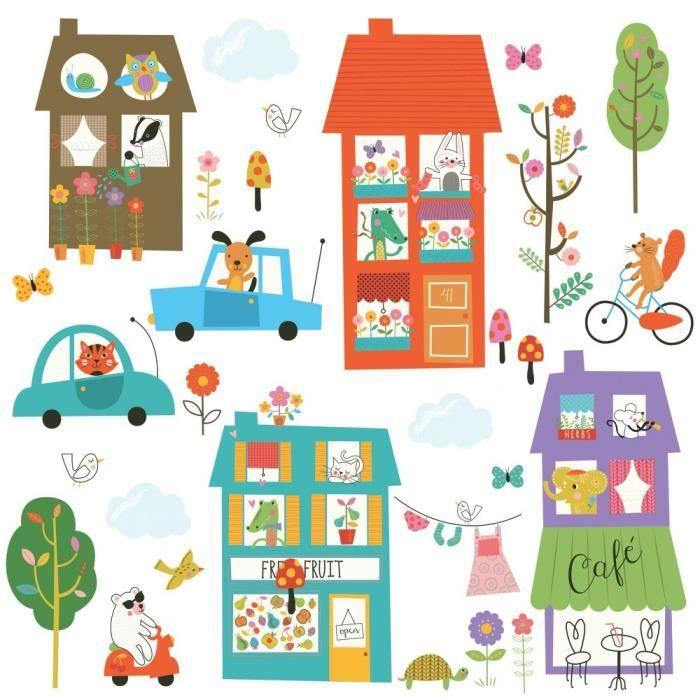 Repositionierbare MULTICOLOR CITY Aufkleber – THE DECO FACTORY – Schlafzimmer – Kind – Rot – 44 cm von Joom DACH