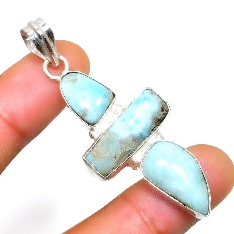 Republic Larimar-Edelstein, 925 versilbert, handgefertigter Schmuckanhänger, 5,3 cm 2.08" blau von Joom DACH