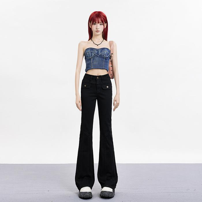 Retro Alte Helle Jeans für Damen mit Herbst Hohe Taille Slim Stretch Schlaghosen für Damen mit Herbst Street L von Joom DACH