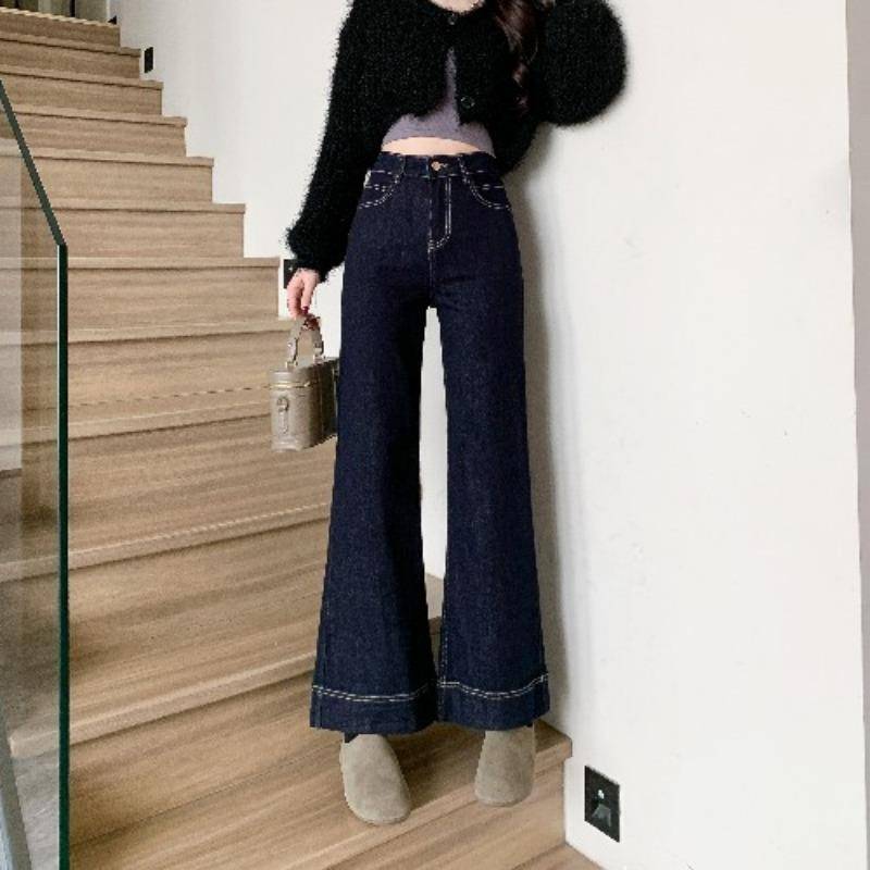 Retro Alte High-Waist Jeans für Damen Neue Winter Kleine Schlaghosen Lässige Lockere Weitbeinige Hosen XS von Joom DACH