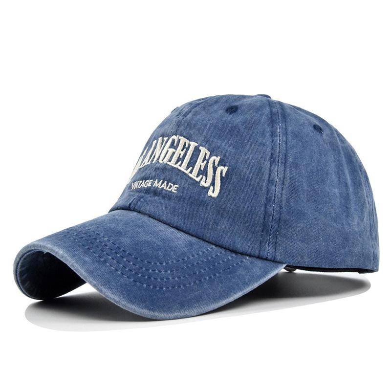 Retro Baumwolle Baseball Cap Männer Frauen Brief Stickerei Hip Hop Hut Unisex Frühling Sommer Einstellbare Hysterese Sport Caps blau von Joom DACH