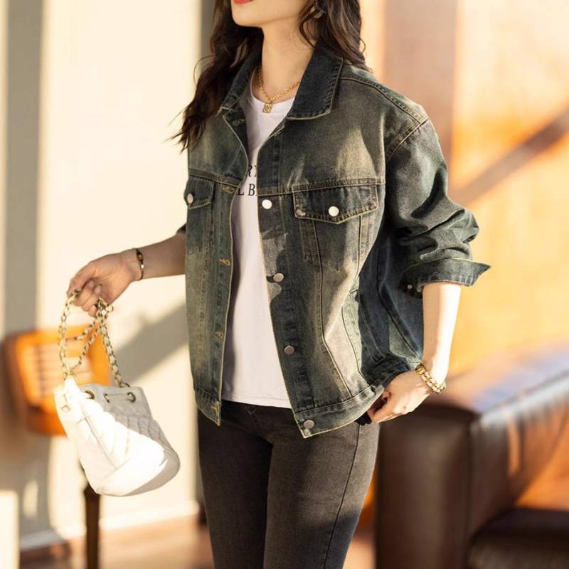 Retro-Casual-Jeansjacke für Damen im Frühjahr, neues High-End, vielseitiges, lockeres und modisches Jackenoberteil 3XL von Joom DACH