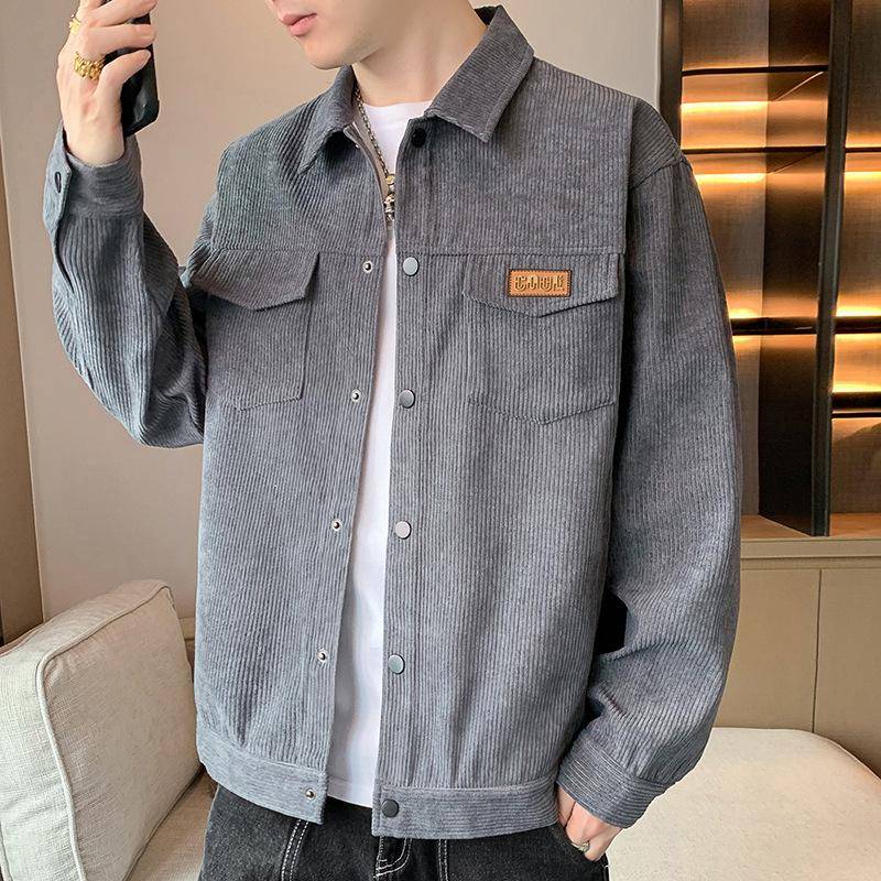 Retro Cordjacke Herren Herbst Neu Trendy Vielseitig Freizeithemd Revers Arbeitstop XXXXL von Joom DACH