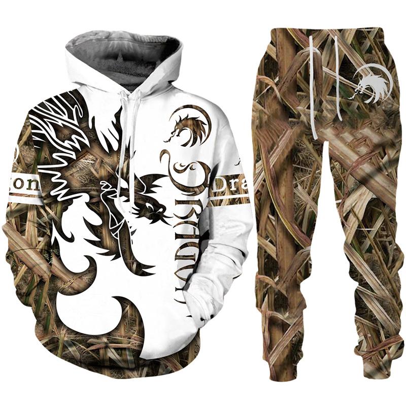 Retro Dragon Tattoo 3D-Druck Herren Damen Trainingsanzug-Sets Casual Hoodie + Hose 2-teiliges Set Übergroßes Sweatshirt Mode Herrenbekleidung 3XL von Joom DACH