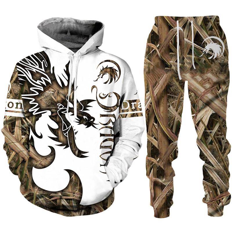 Retro Dragon Tattoo 3D-Druck Herren Damen Trainingsanzug-Sets Casual Hoodie + Hose 2-teiliges Set Übergroßes Sweatshirt Mode Herrenbekleidung 3XL von Joom DACH