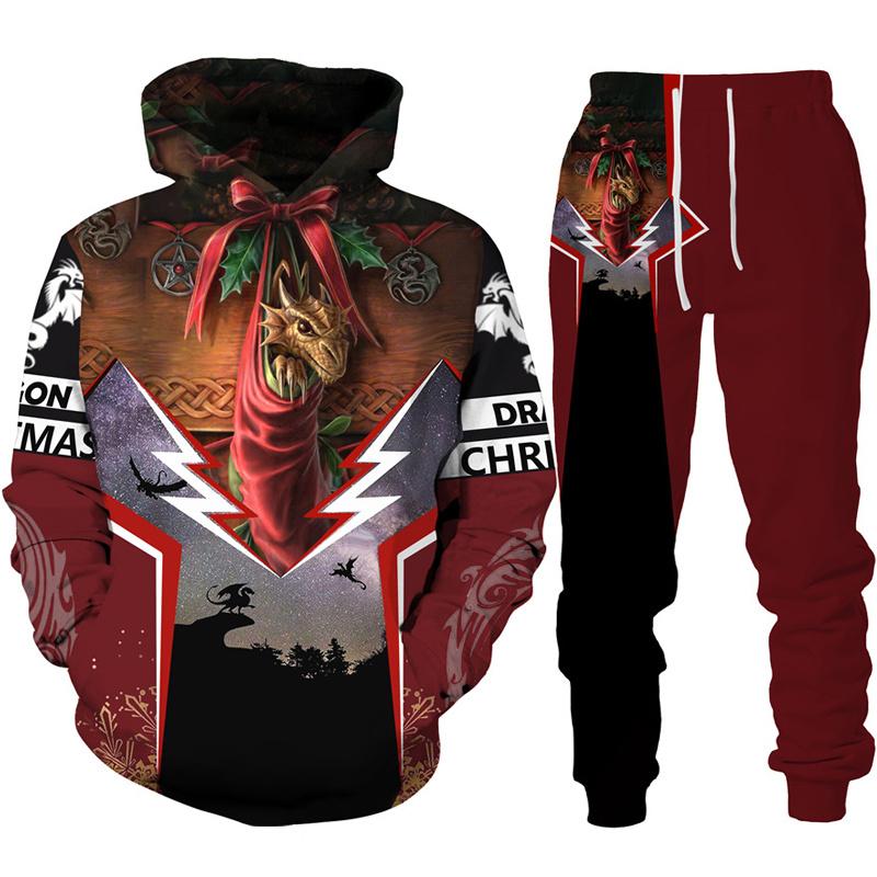 Retro Dragon Tattoo 3D-Druck Herren Damen Trainingsanzug-Sets Casual Hoodie + Hose 2-teiliges Set Übergroßes Sweatshirt Mode Herrenbekleidung 4XL von Joom DACH