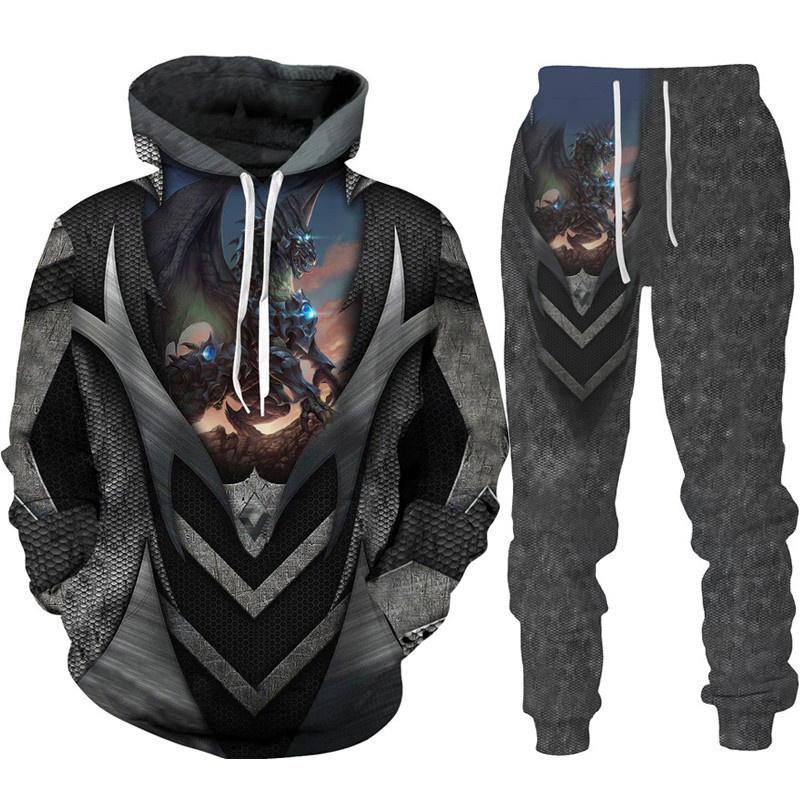 Retro Dragon Tattoo 3D-Druck Herren Damen Trainingsanzug-Sets Casual Hoodie + Hose 2-teiliges Set Übergroßes Sweatshirt Mode Herrenbekleidung 6XL von Joom DACH