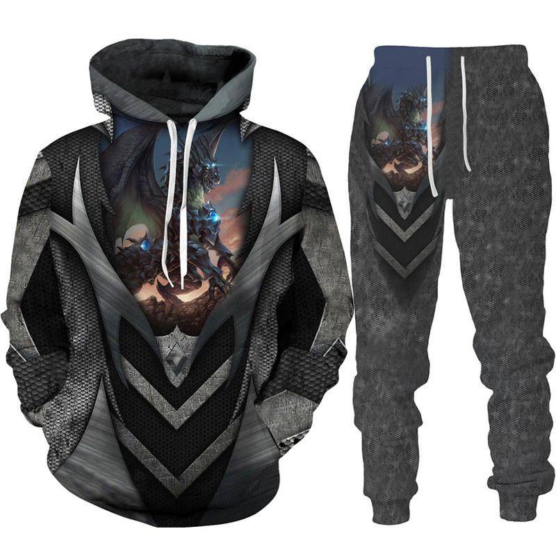 Retro Dragon Tattoo 3D-Druck Herren Damen Trainingsanzug-Sets Casual Hoodie + Hose 2-teiliges Set Übergroßes Sweatshirt Mode Herrenbekleidung 6XL von Joom DACH