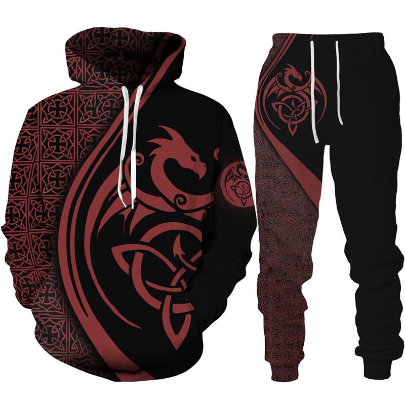 Retro Dragon Tattoo 3D-Druck Herren Damen Trainingsanzug-Sets Casual Hoodie + Hose 2-teiliges Set Übergroßes Sweatshirt Mode Herrenbekleidung L von Joom DACH