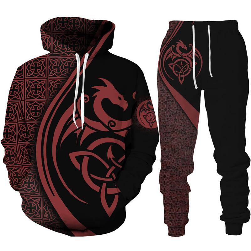 Retro Dragon Tattoo 3D-Druck Herren Damen Trainingsanzug-Sets Casual Hoodie + Hose 2-teiliges Set Übergroßes Sweatshirt Mode Herrenbekleidung L von Joom DACH