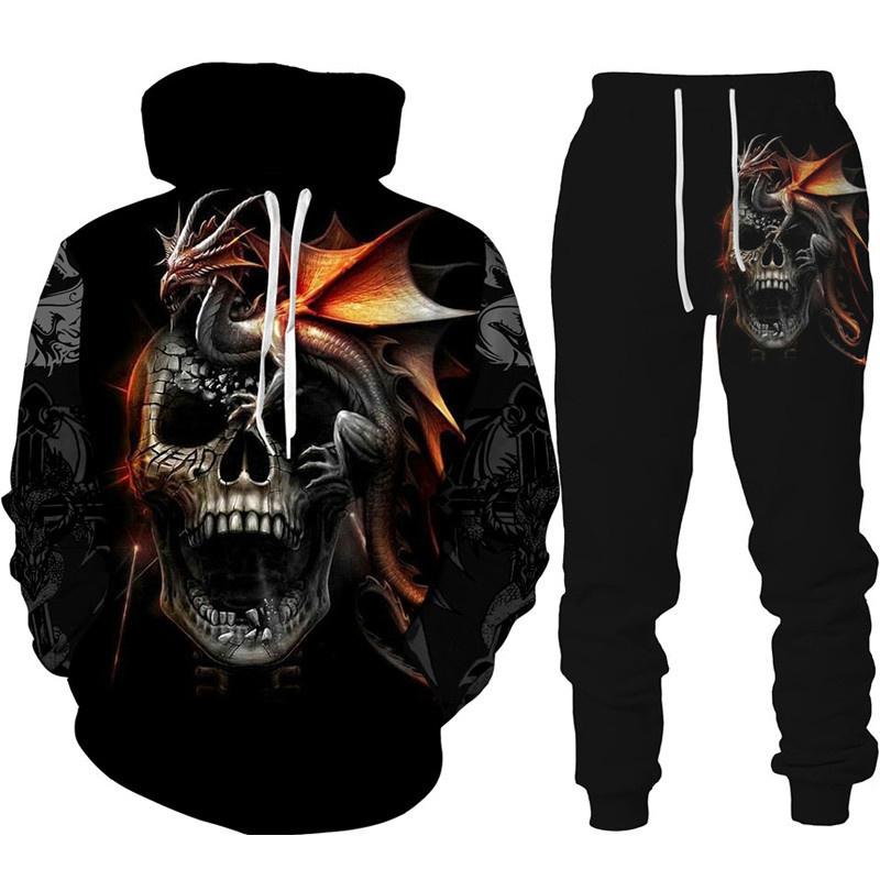 Retro Dragon Tattoo 3D-Druck Herren Damen Trainingsanzug-Sets Casual Hoodie + Hose 2-teiliges Set Übergroßes Sweatshirt Mode Herrenbekleidung XL von Joom DACH