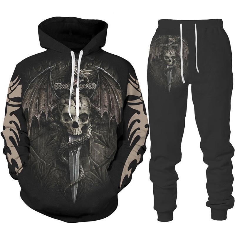 Retro Dragon Tattoo 3D-Druck Herren Damen Trainingsanzug-Sets Casual Hoodie + Hose 2-teiliges Set Übergroßes Sweatshirt Mode Herrenbekleidung XL von Joom DACH