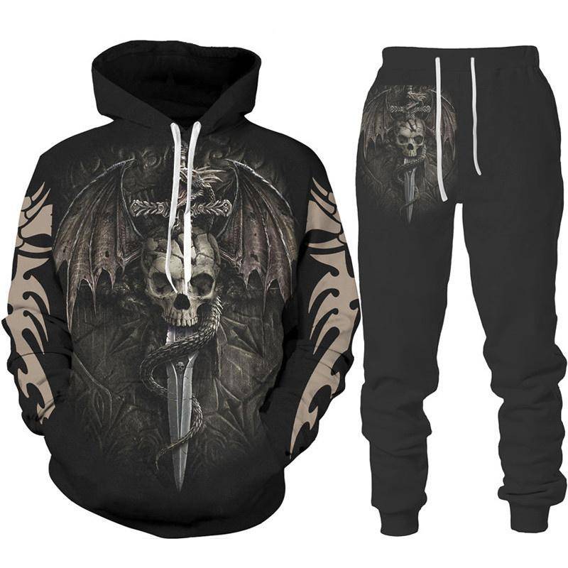 Retro Dragon Tattoo 3D-Druck Herren Damen Trainingsanzug-Sets Casual Hoodie + Hose 2-teiliges Set Übergroßes Sweatshirt Mode Herrenbekleidung XL von Joom DACH