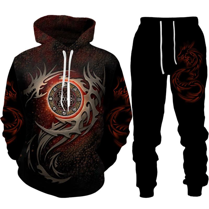Retro Dragon Tattoo 3D-Druck Herren Damen Trainingsanzug-Sets Casual Hoodie + Hose 2-teiliges Set Übergroßes Sweatshirt Mode Herrenbekleidung XL von Joom DACH