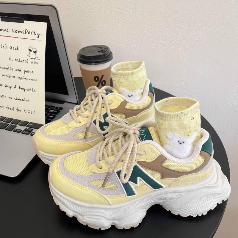 Retro Erhöhte Daddy Schuhe Damen Neue Dicke Unterseite All-Match Atmungsaktive Leichte Laufsportschuhe Mode 40 gelb von Joom DACH