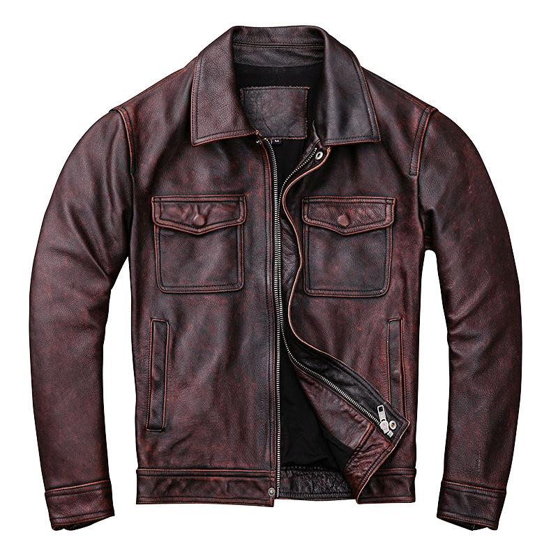 Retro Erstschicht Gelbes Rindsleder Echtleder Herren Motorrad Distressed Lederjacke XXL braun von Joom DACH
